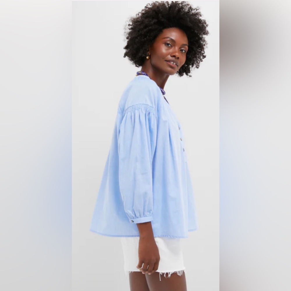 TUCKERNUCK Ashton Chambray Top with Band Collar & Popover Top, Buttons, S, NWT - Picture 1 of 9